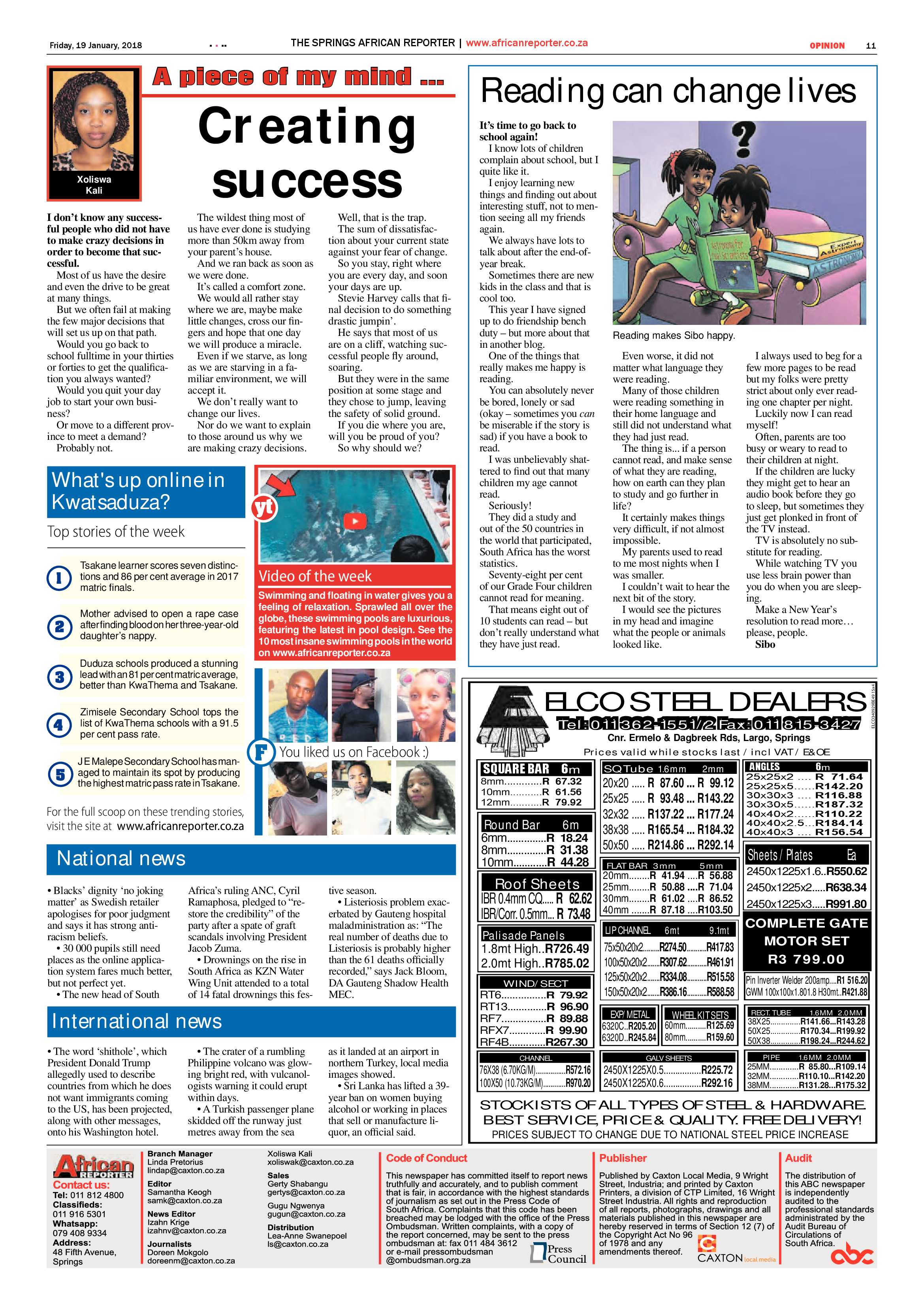 African Reporter 19 January 2018 page 11