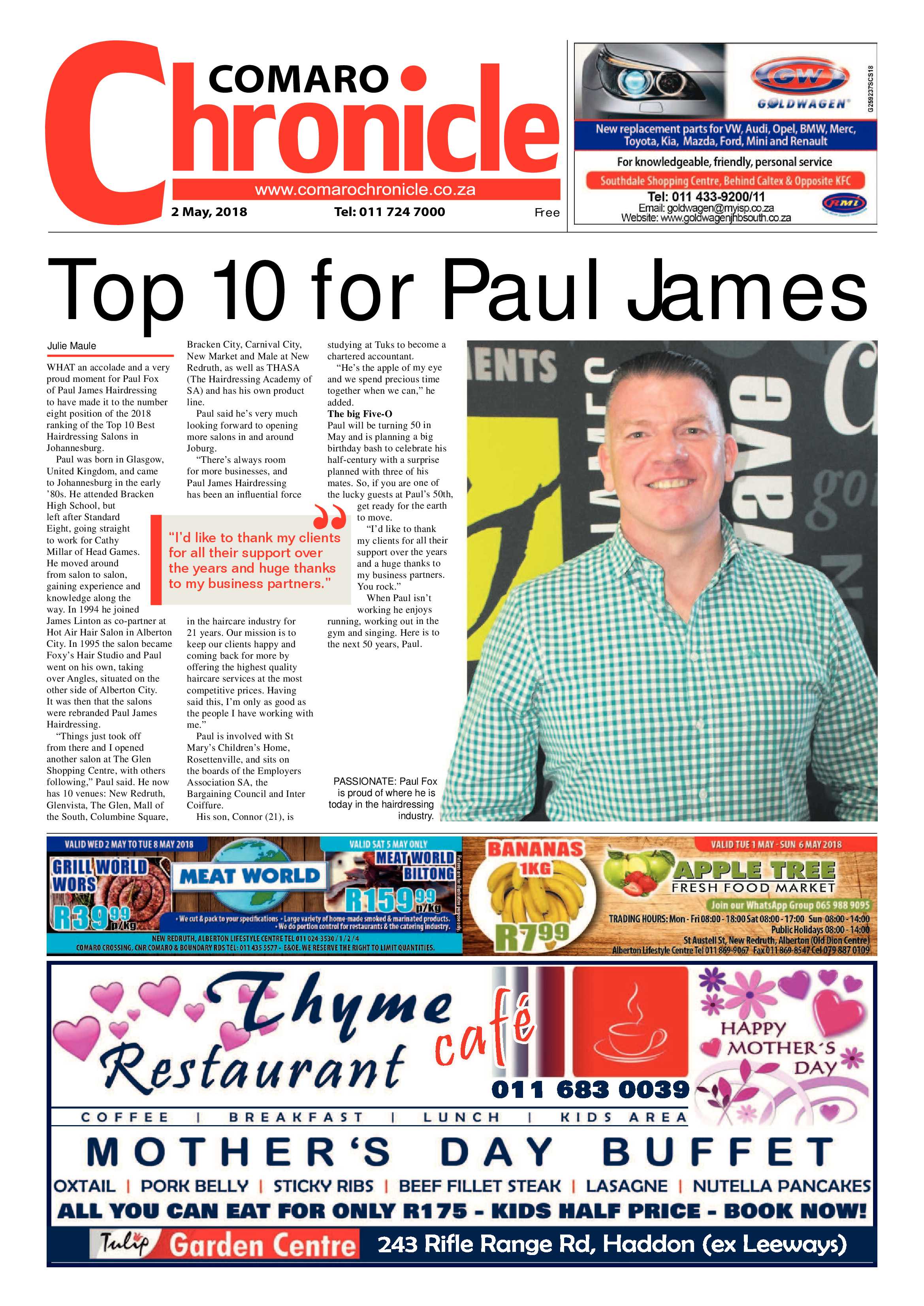 Comaro Chronicle 02 May 2018 page 1