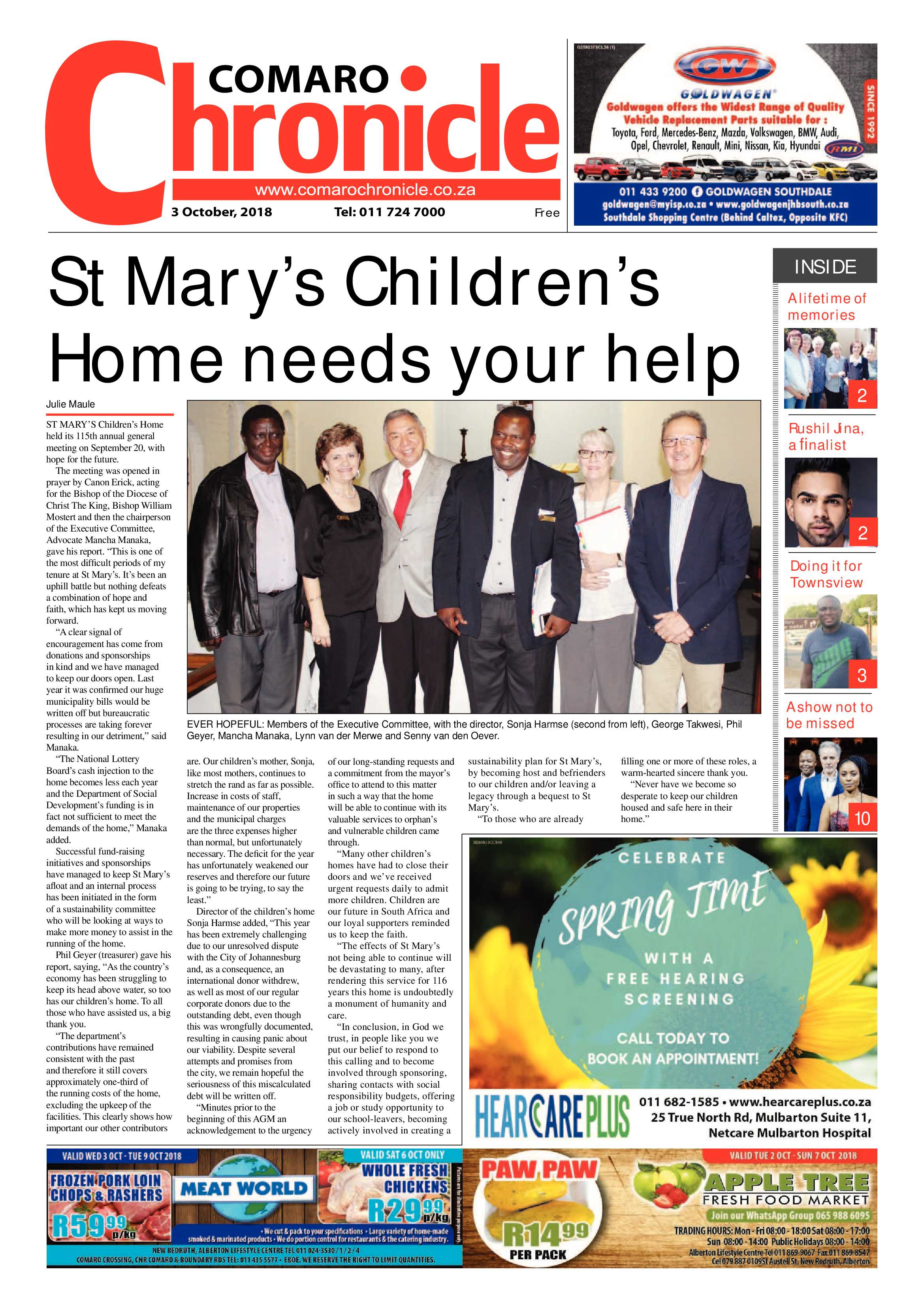 Comaro Chronicle 03 October 2018 page 1