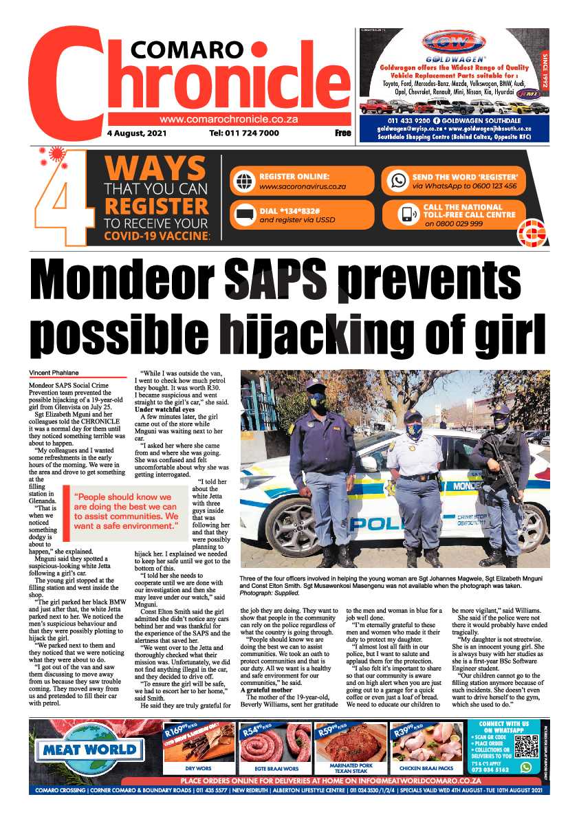 Comaro Chronicle 04 August 2021 page 1