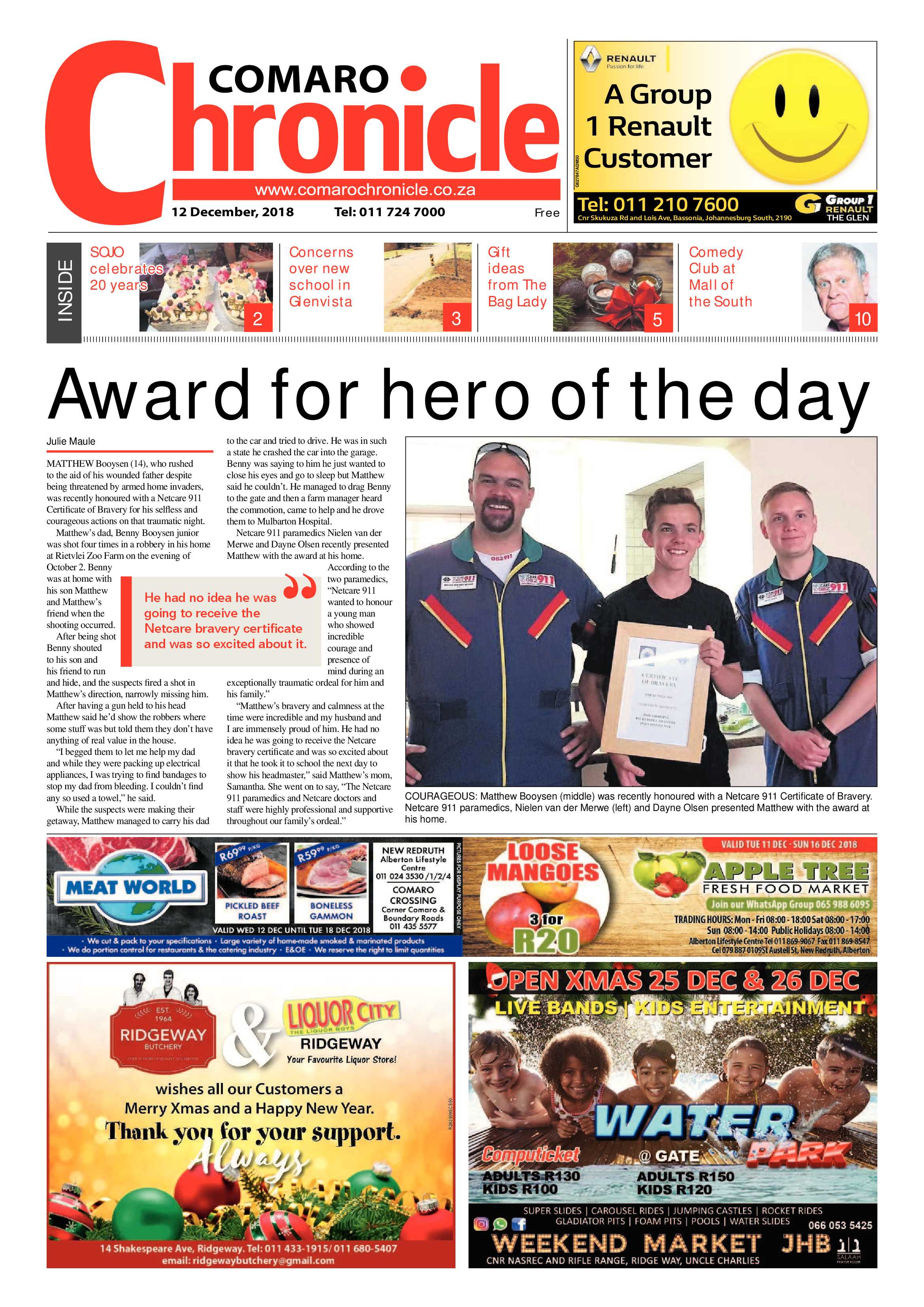 Comaro Chronicle 12 December 2018 page 1