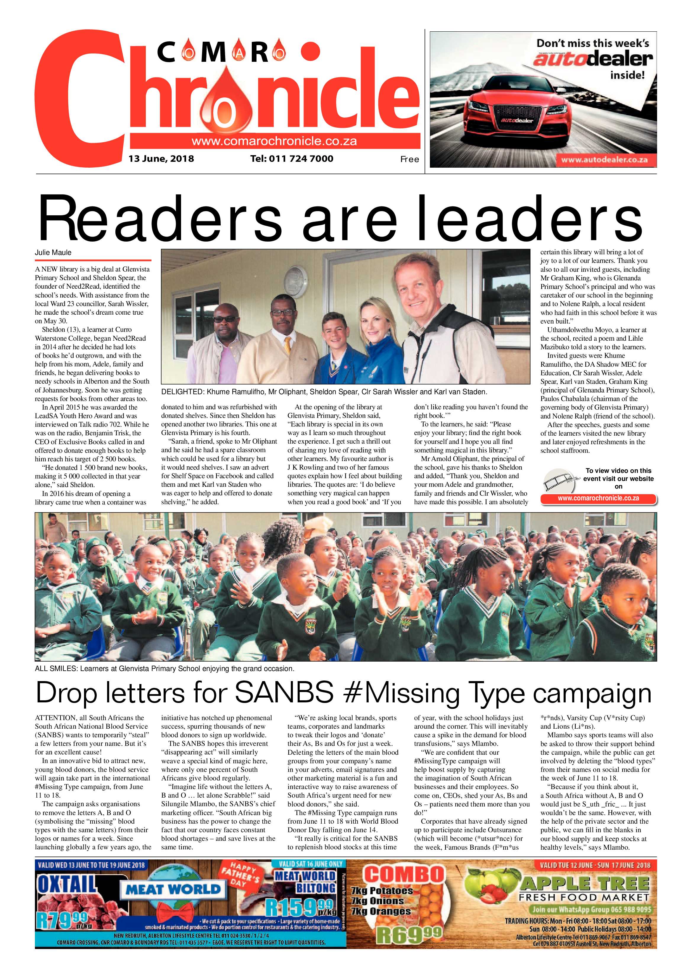 Comaro Chronicle 13 June 2018 page 1