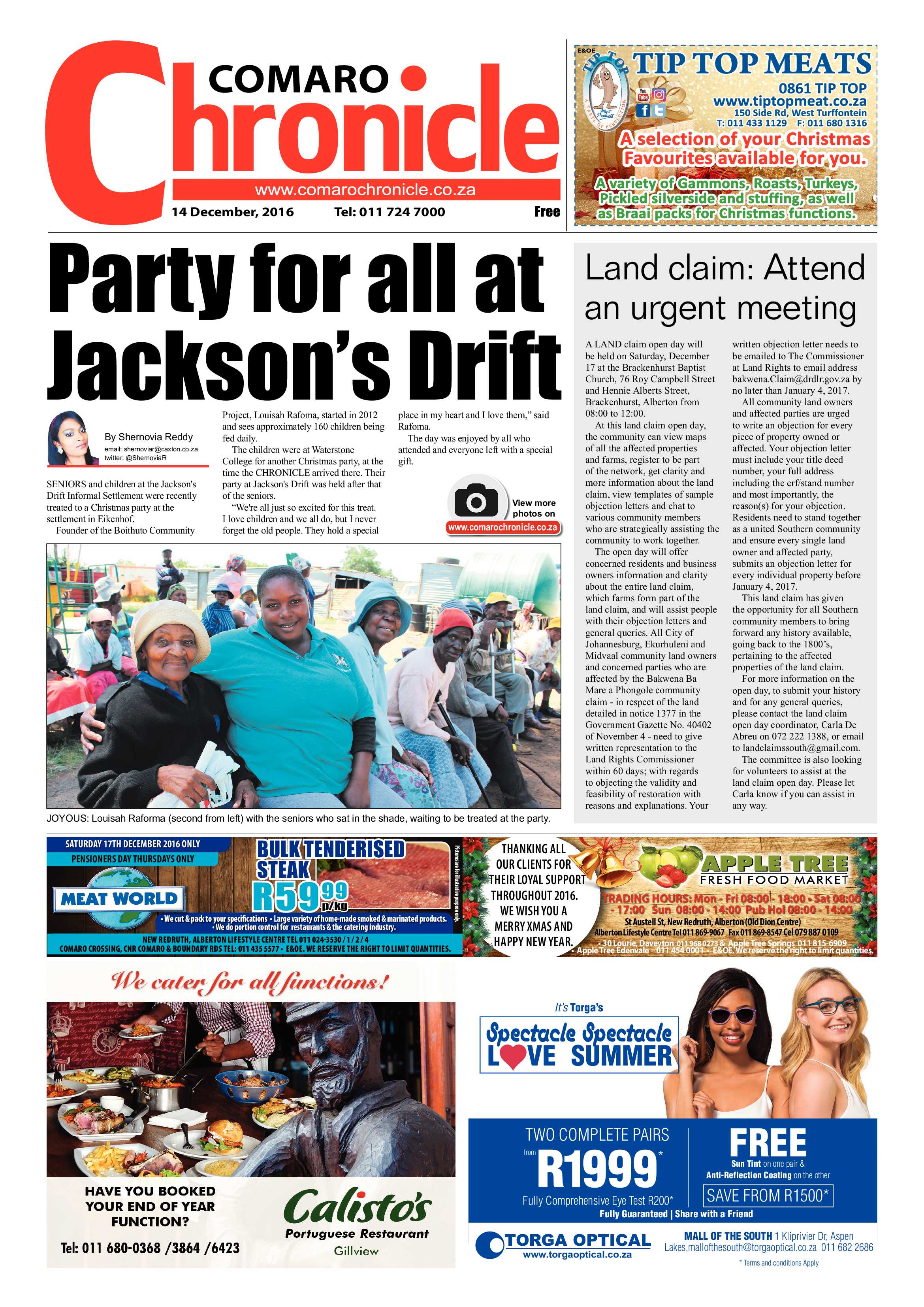 Comaro Chronicle 14 December 2016 page 1
