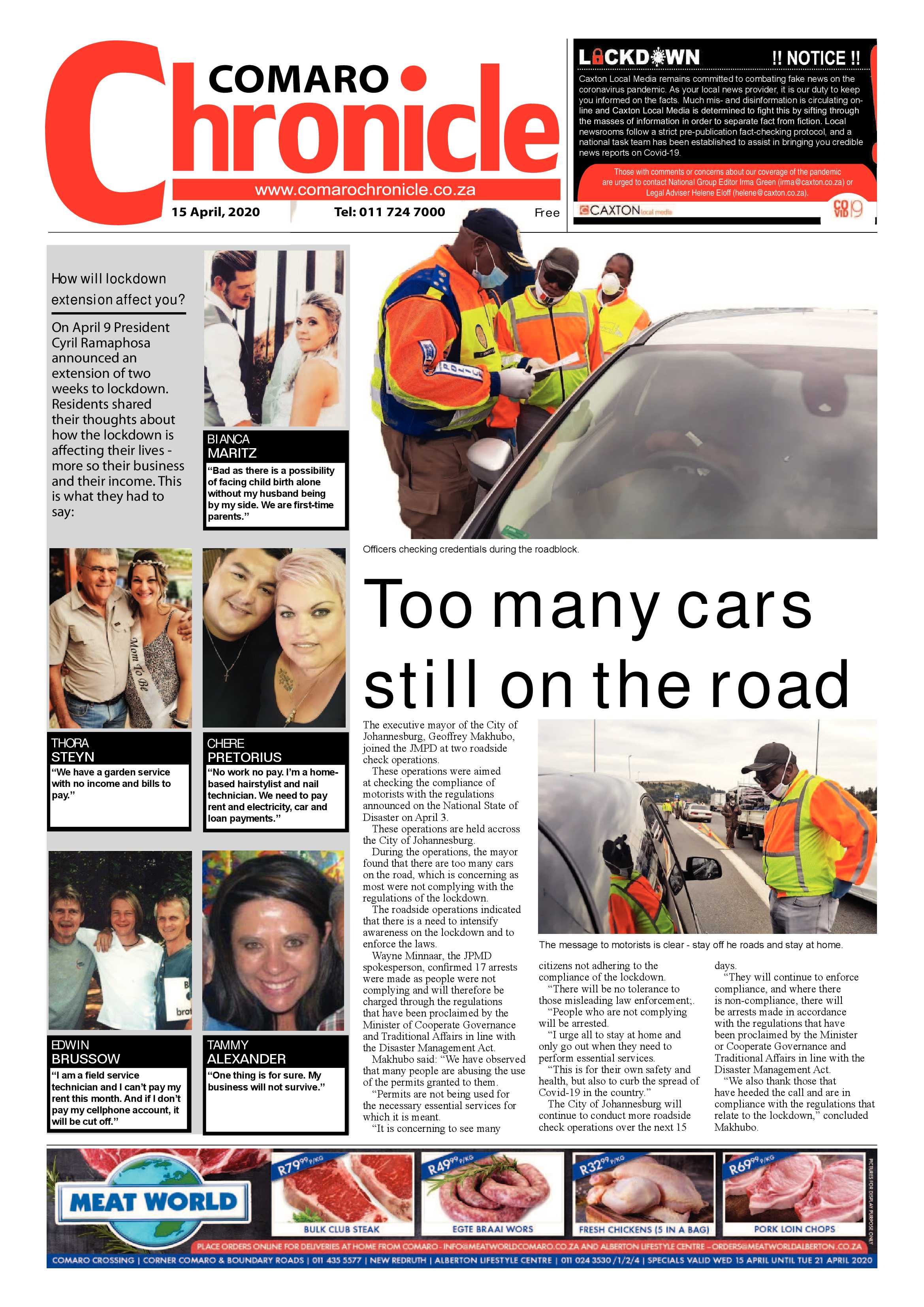 Comaro Chronicle 15 April 2020 page 1