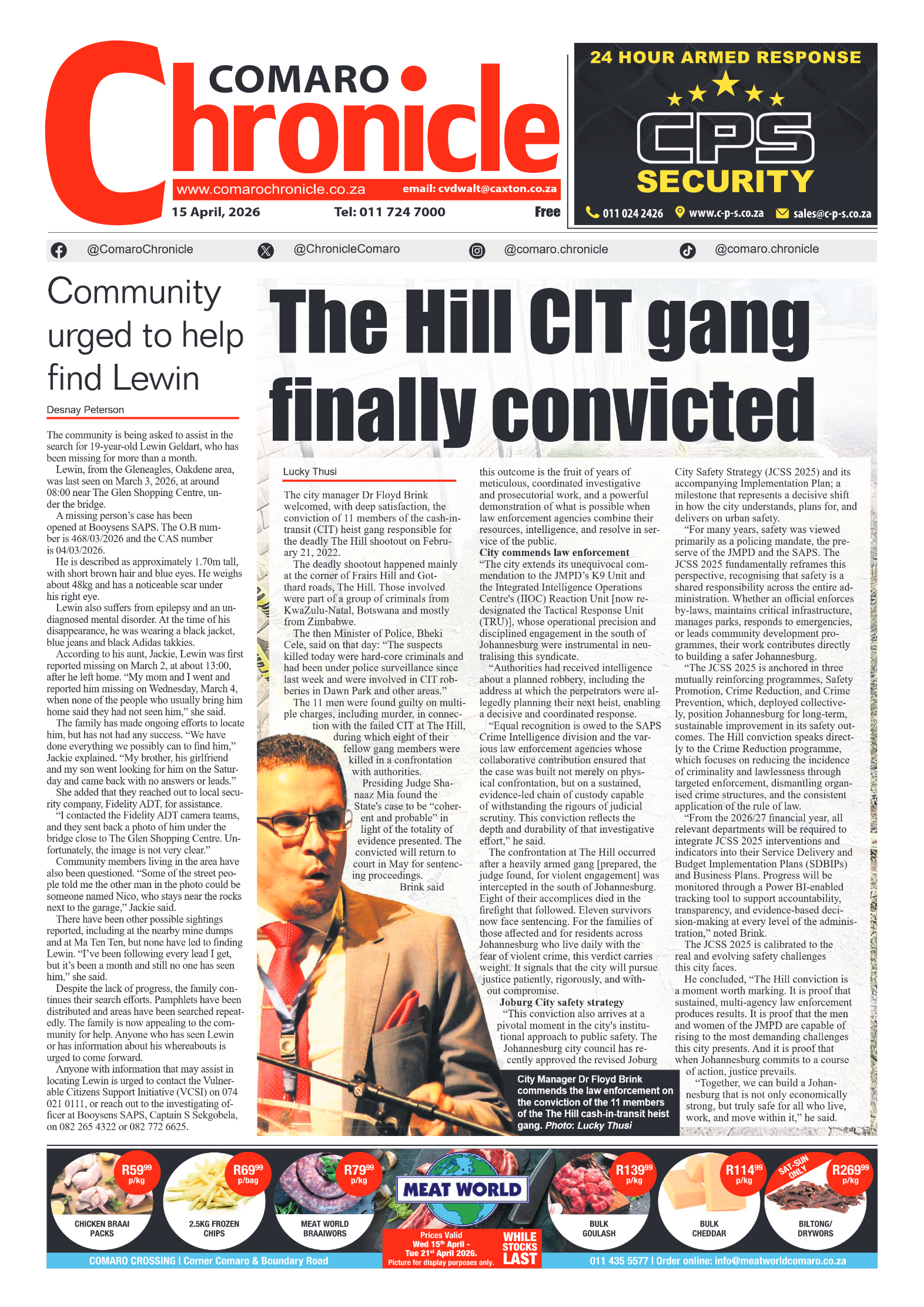 Comaro Chronicle 15 April 2026 page 1