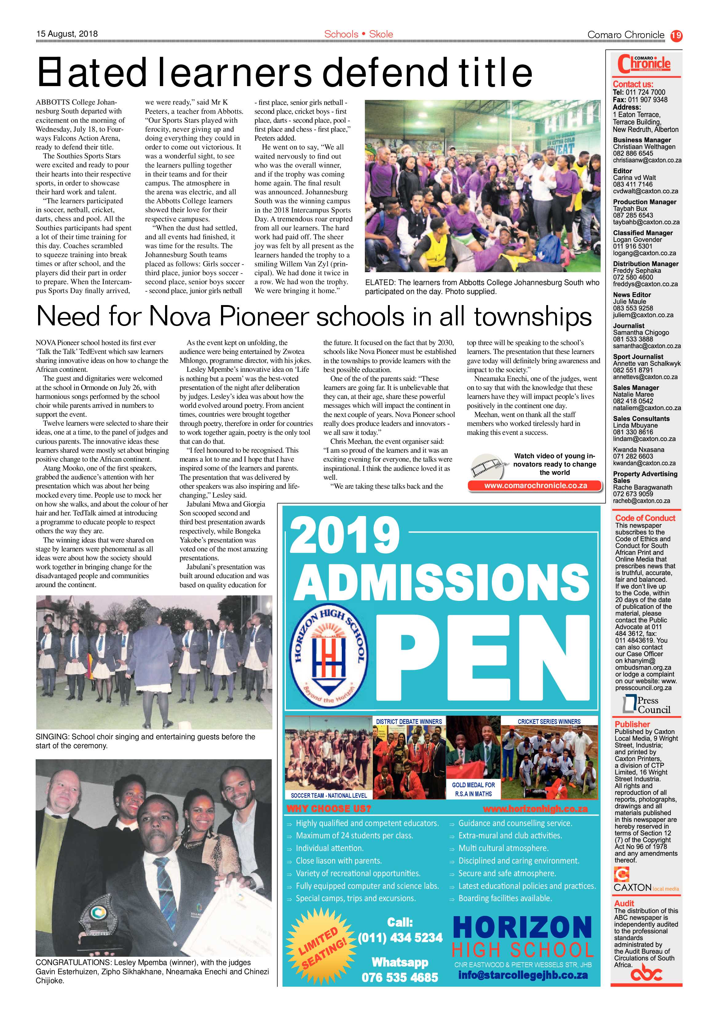 Comaro Chronicle 15 August 2018 page 19