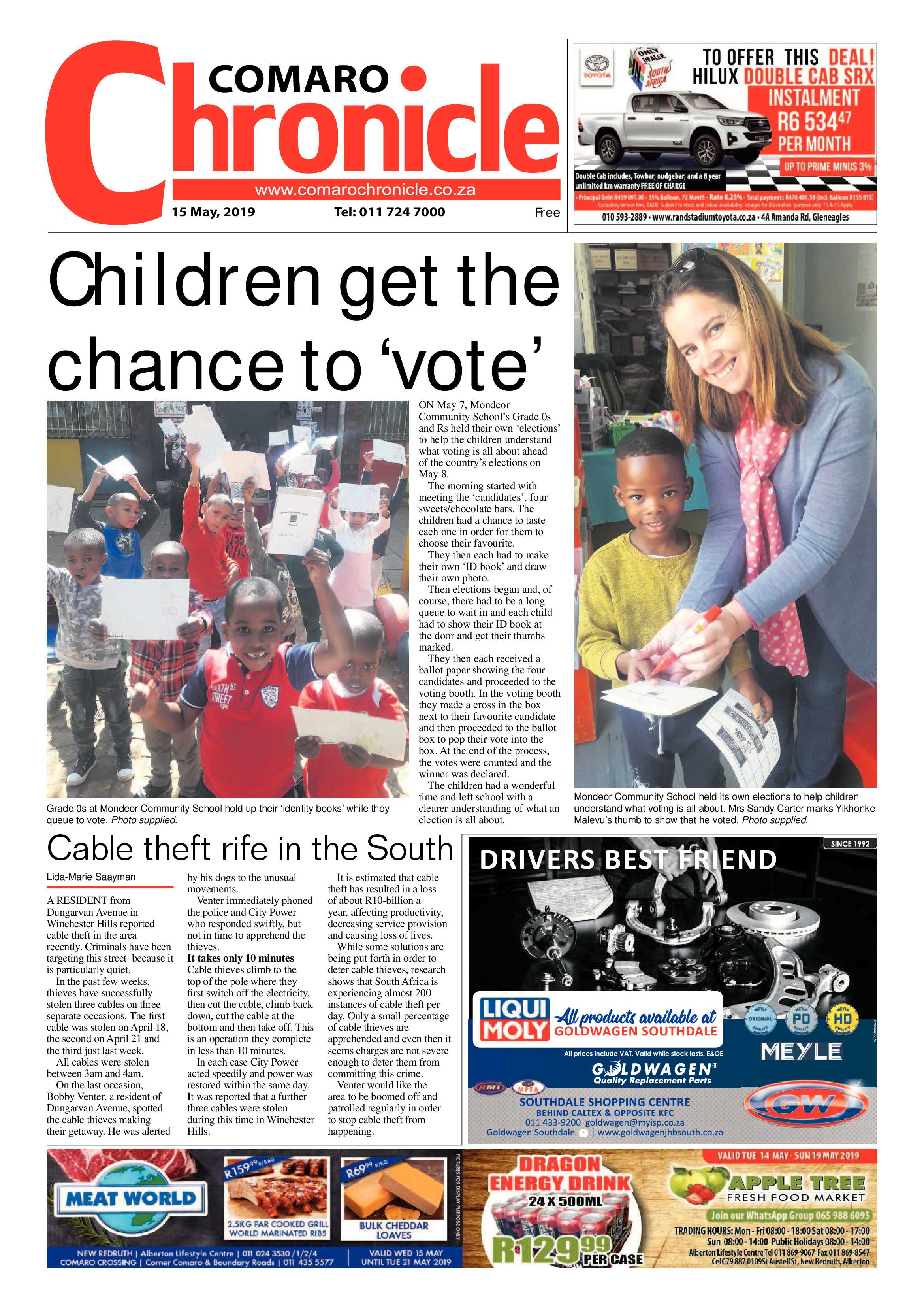 Comaro Chronicle 15 May 2019 page 1