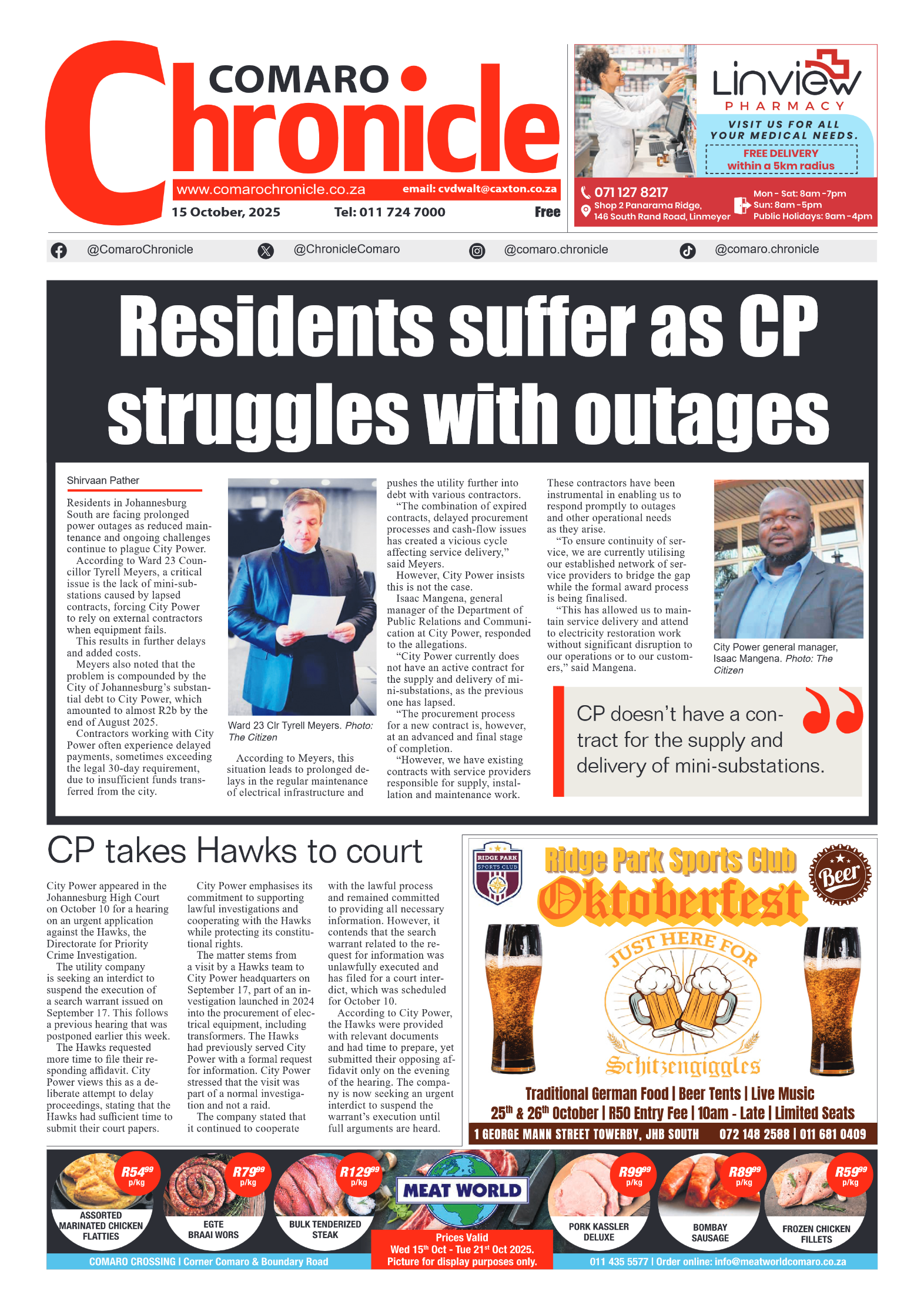 Comaro Chronicle 15 October 2025 page 1
