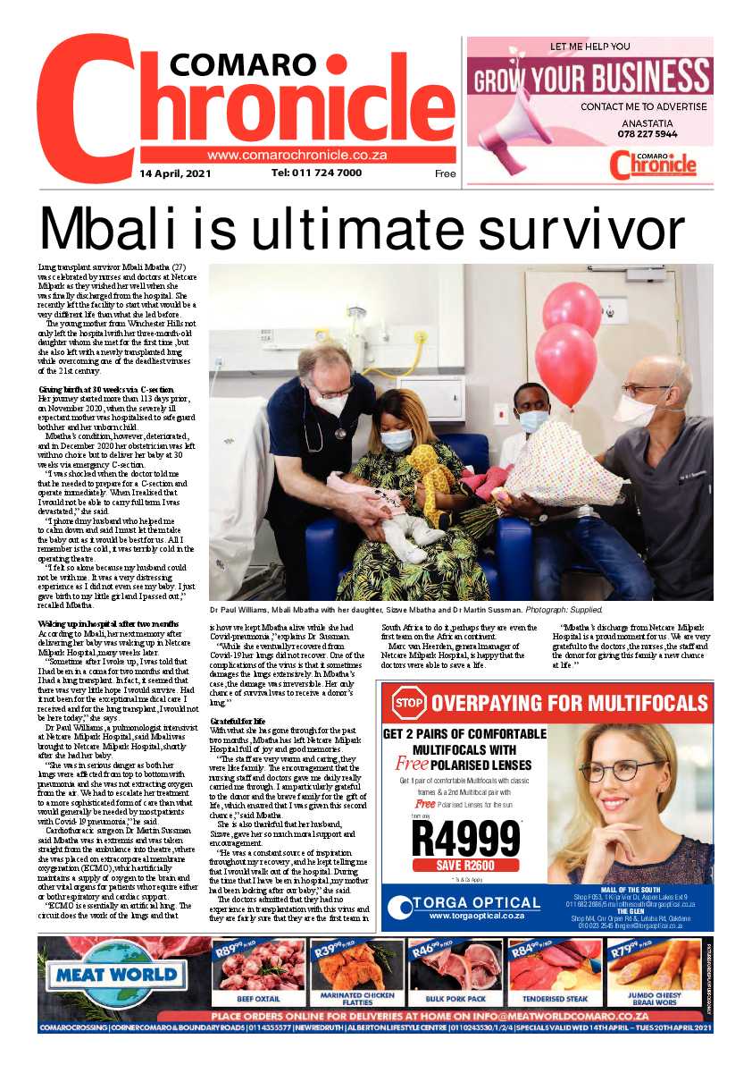Comaro Chronicle 16 April 2021 page 1