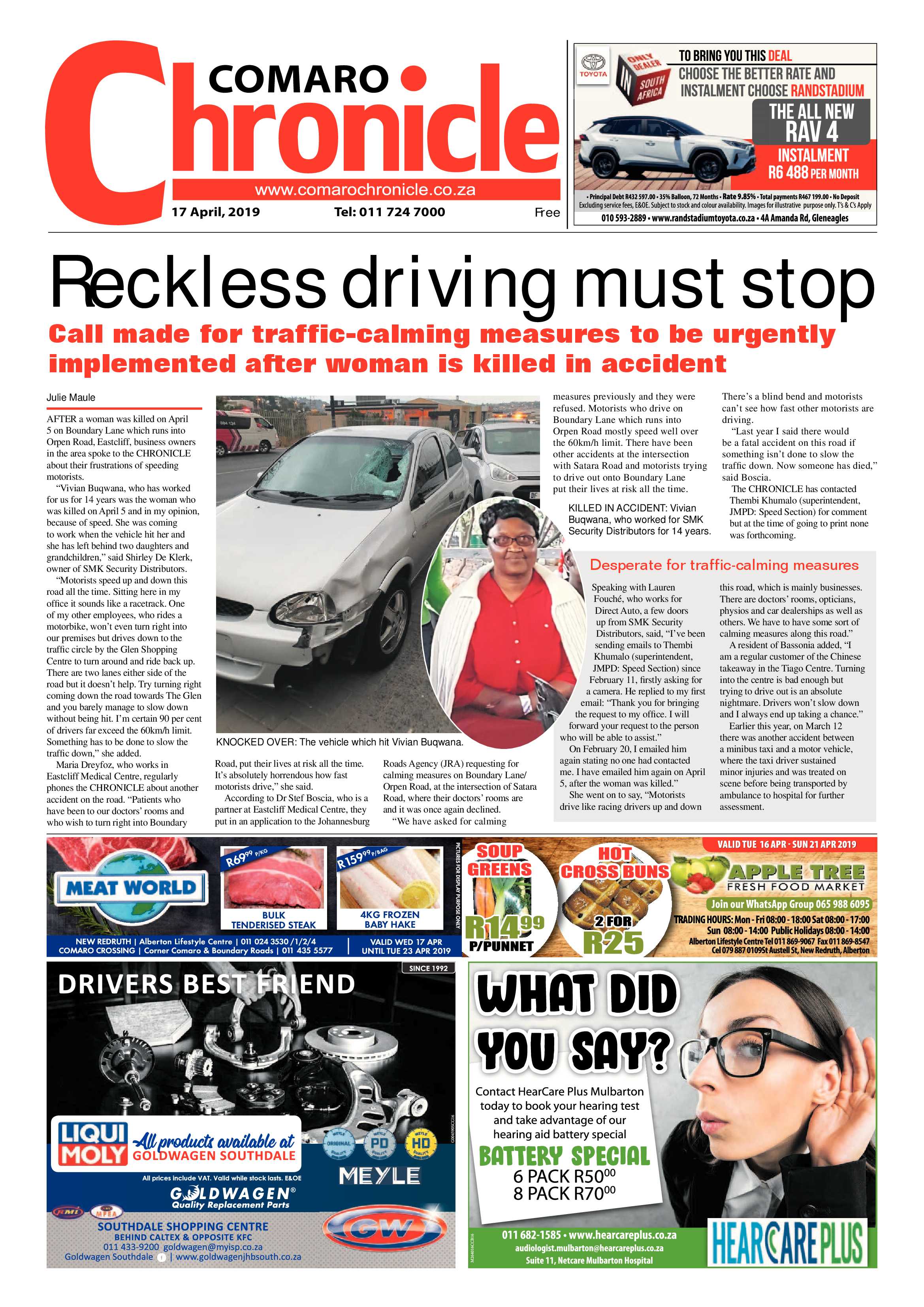Comaro Chronicle 17 April 2019 page 1