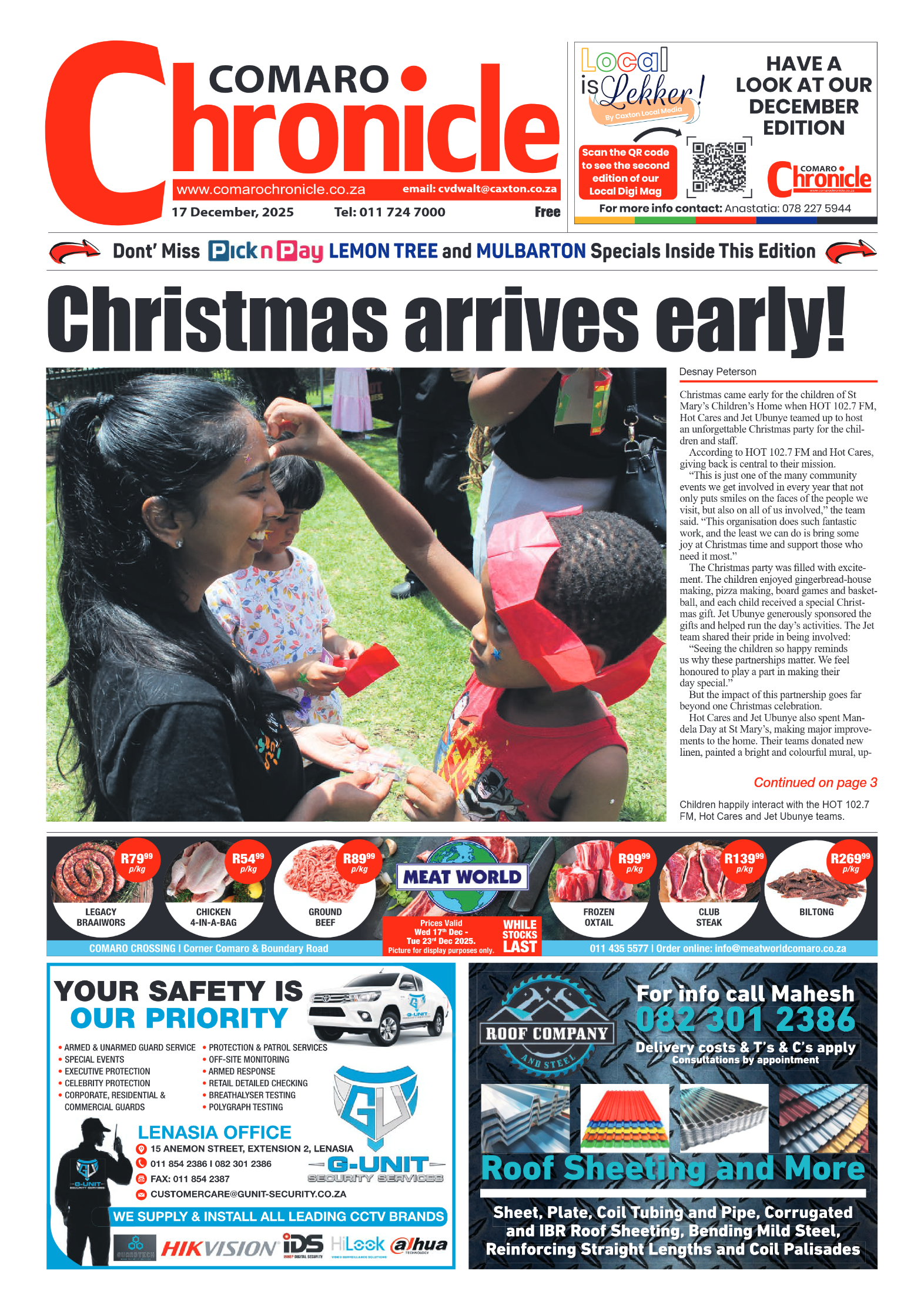 Comaro Chronicle 17 December 2025 page 1