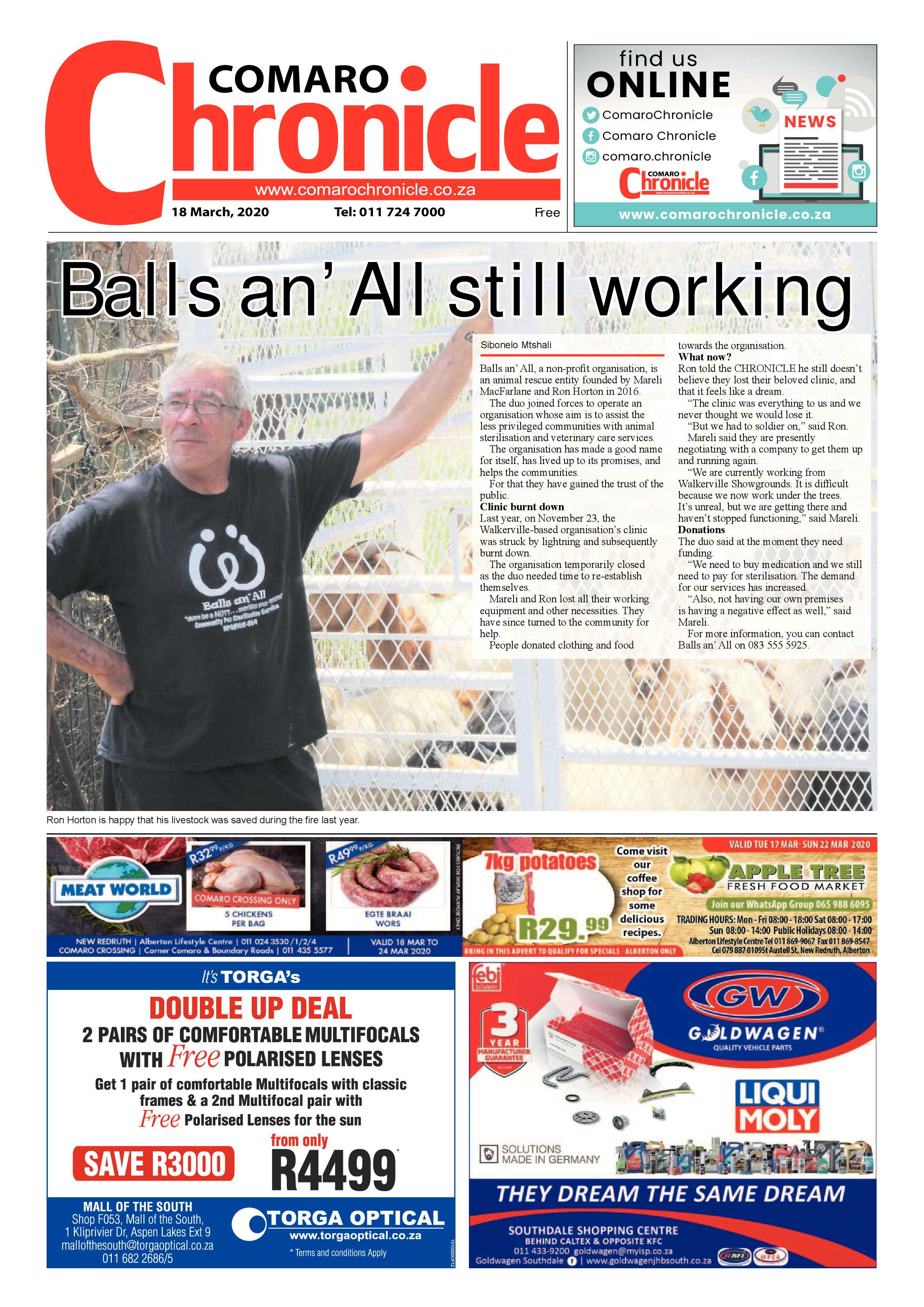 Comaro Chronicle 18 March 2020 page 1