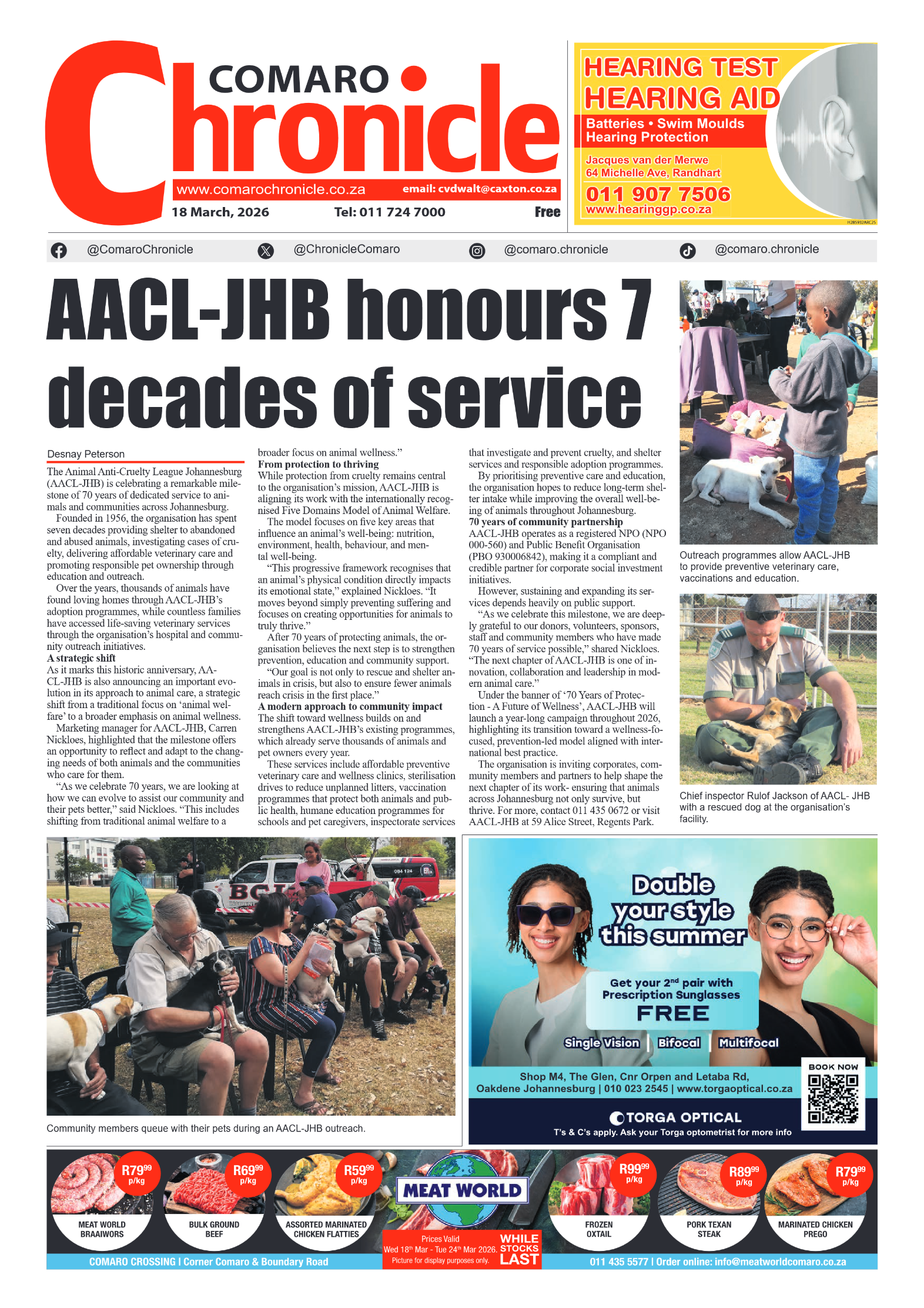 Comaro Chronicle 18 March 2026 page 1