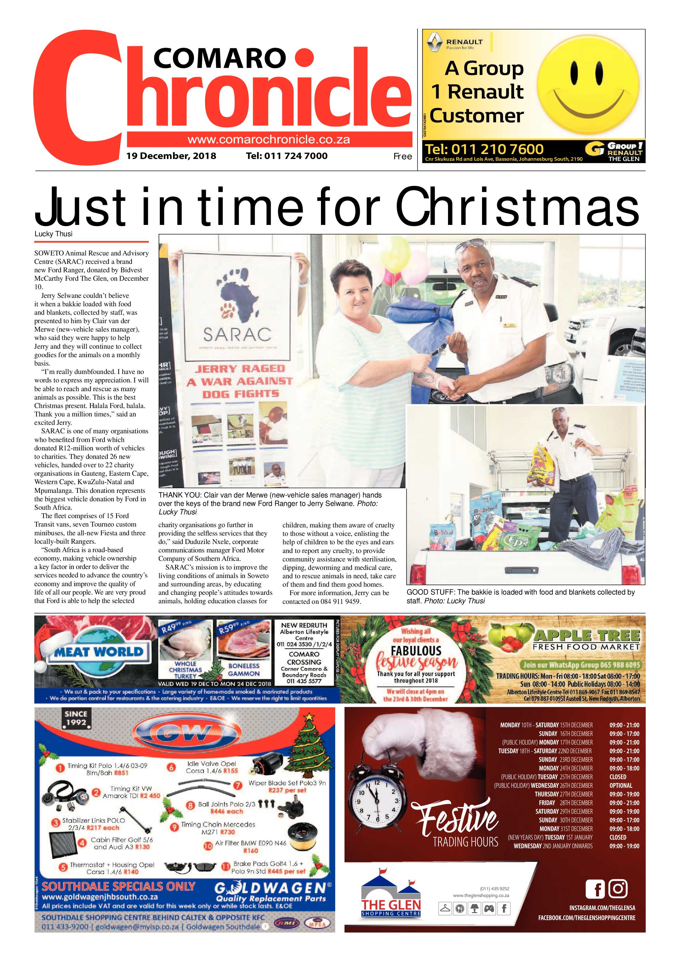 Comaro Chronicle 19 December 2018 page 1