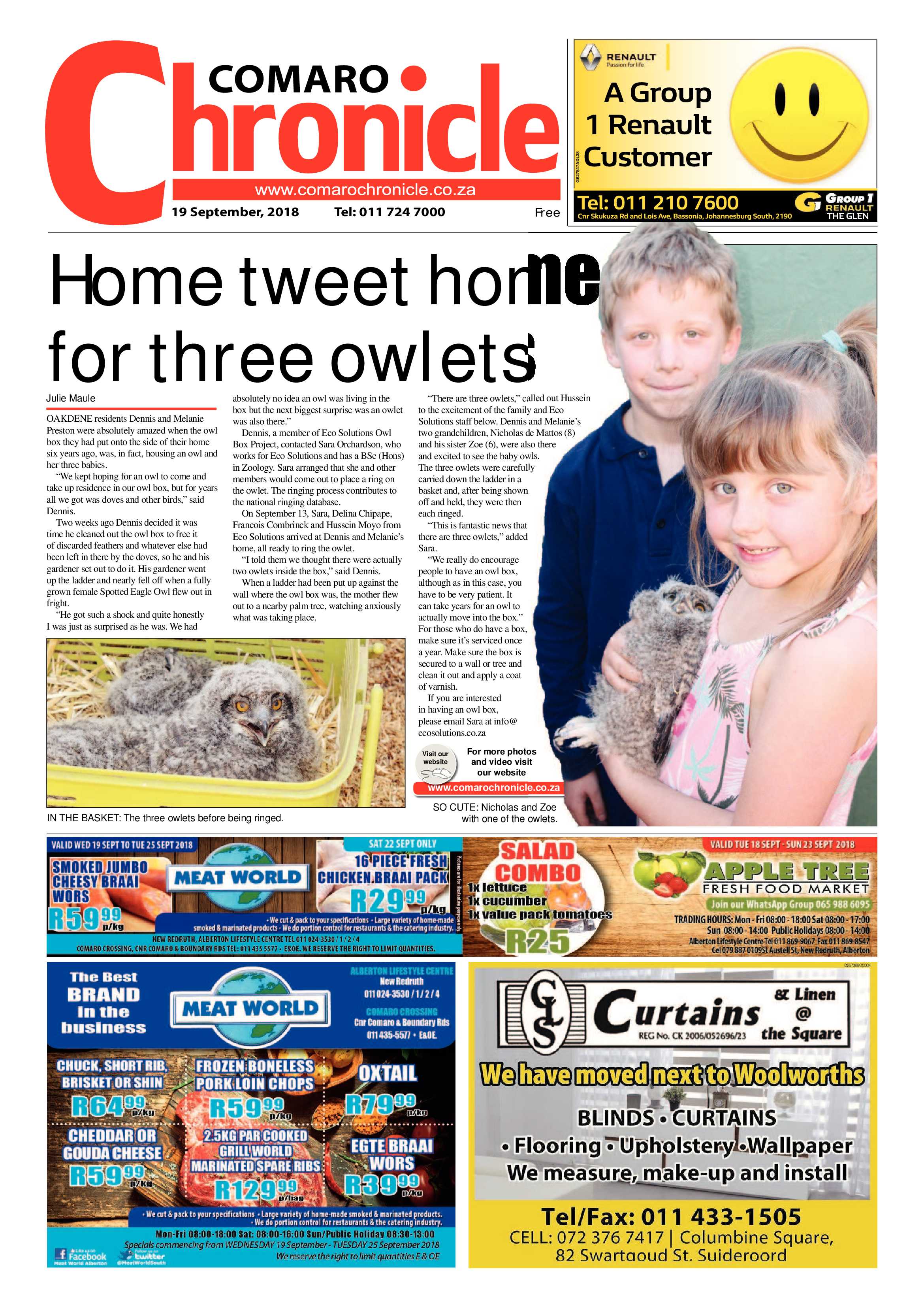 Comaro Chronicle 19 September 2018 page 1