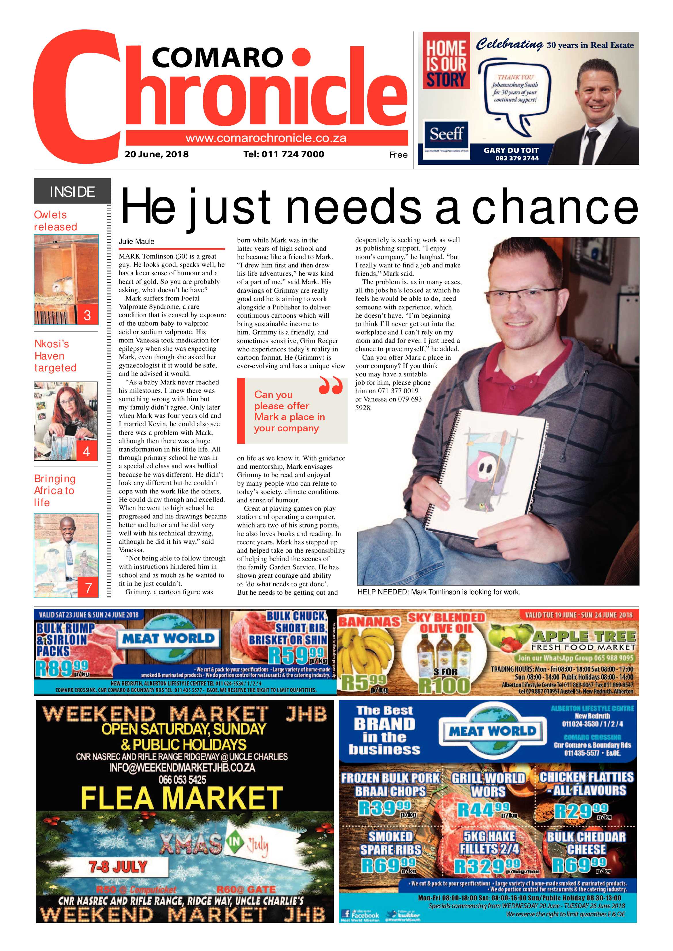 Comaro Chronicle 20 June 2018 page 1