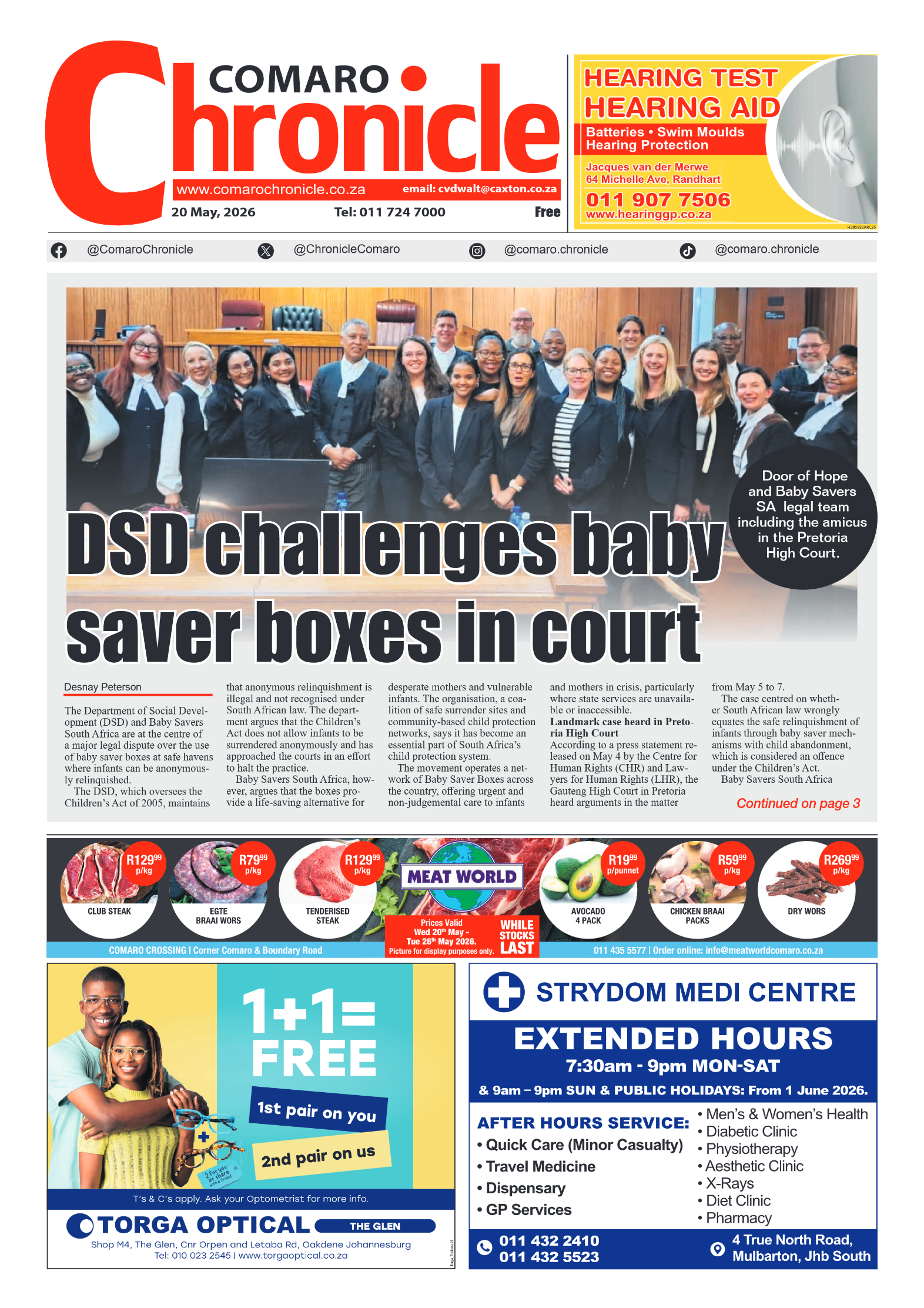 Comaro Chronicle 20 May 2026 page 1
