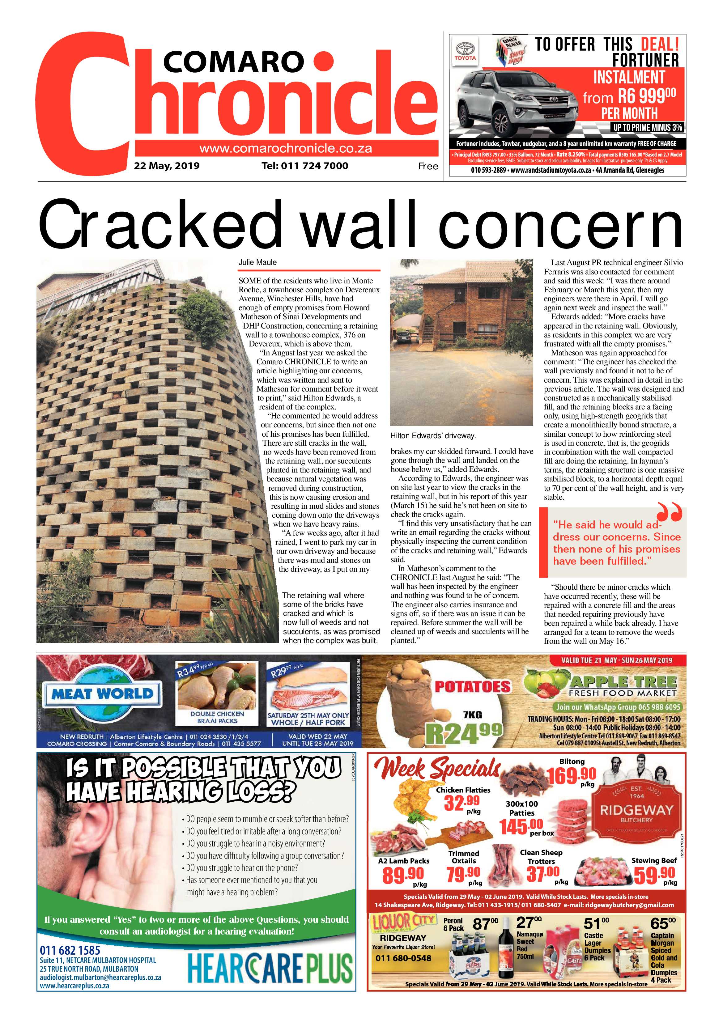 Comaro Chronicle 22 May 2019 page 1