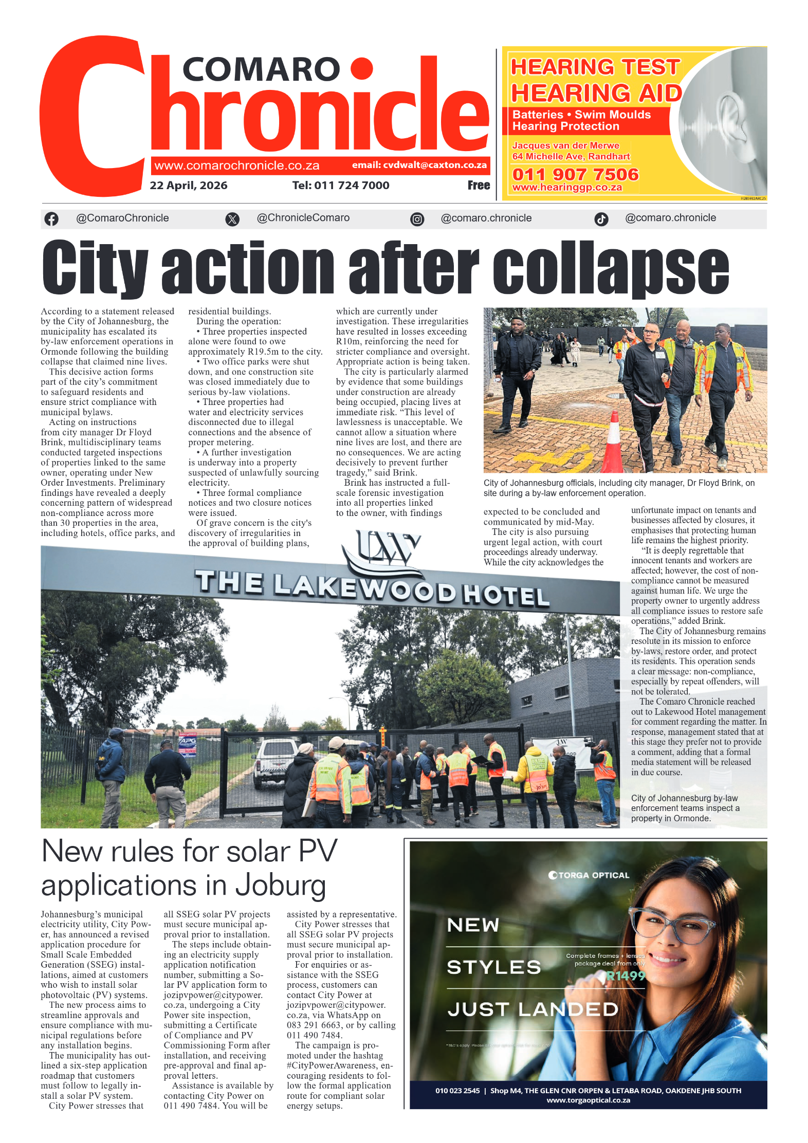 Comaro Chronicle 22 April 2026 page 1