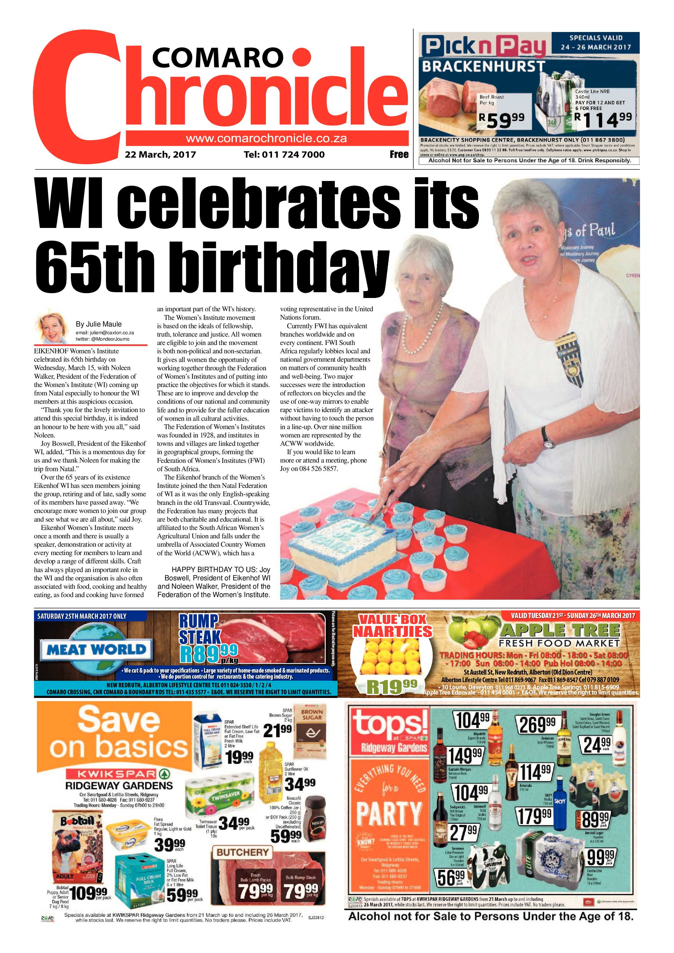 Comaro Chronicle 22 March 2017 page 1