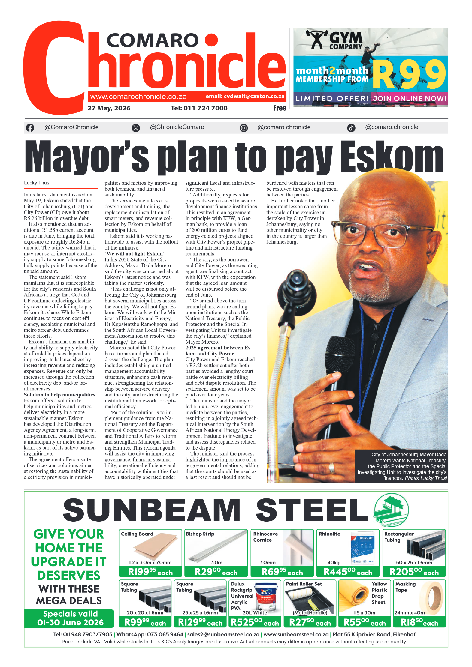 Comaro Chronicle 27 May 2026 page 1