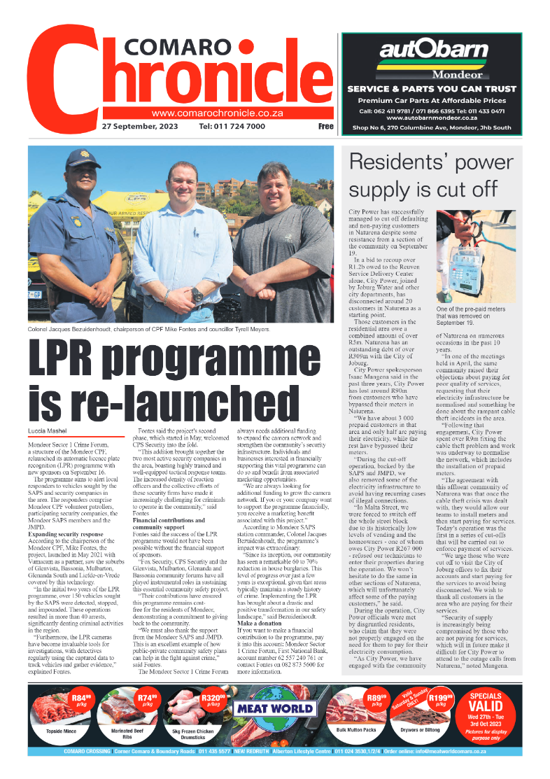 Comaro Chronicle 27 September 2023 page 1
