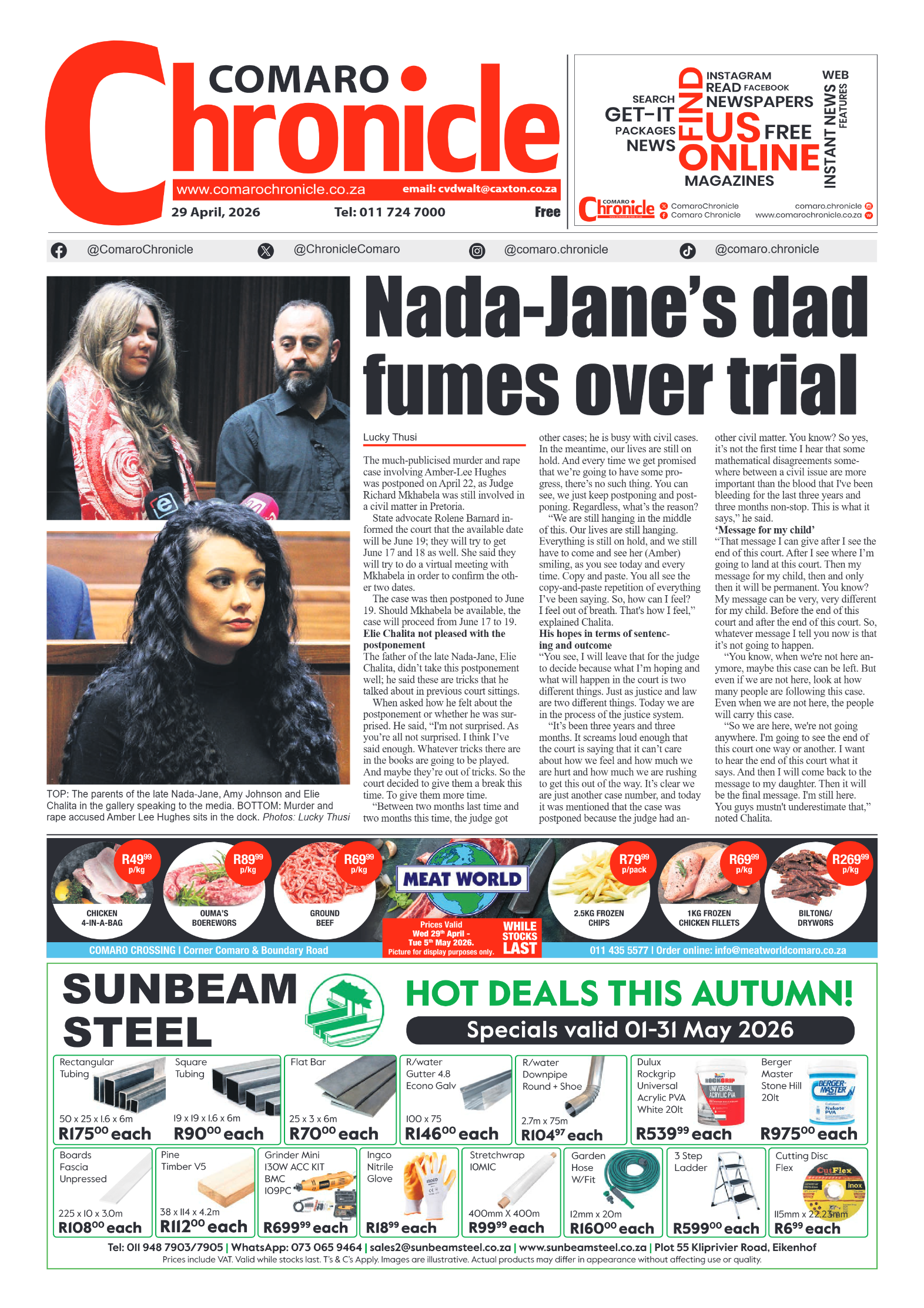 Comaro Chronicle 29 April 2026 page 1