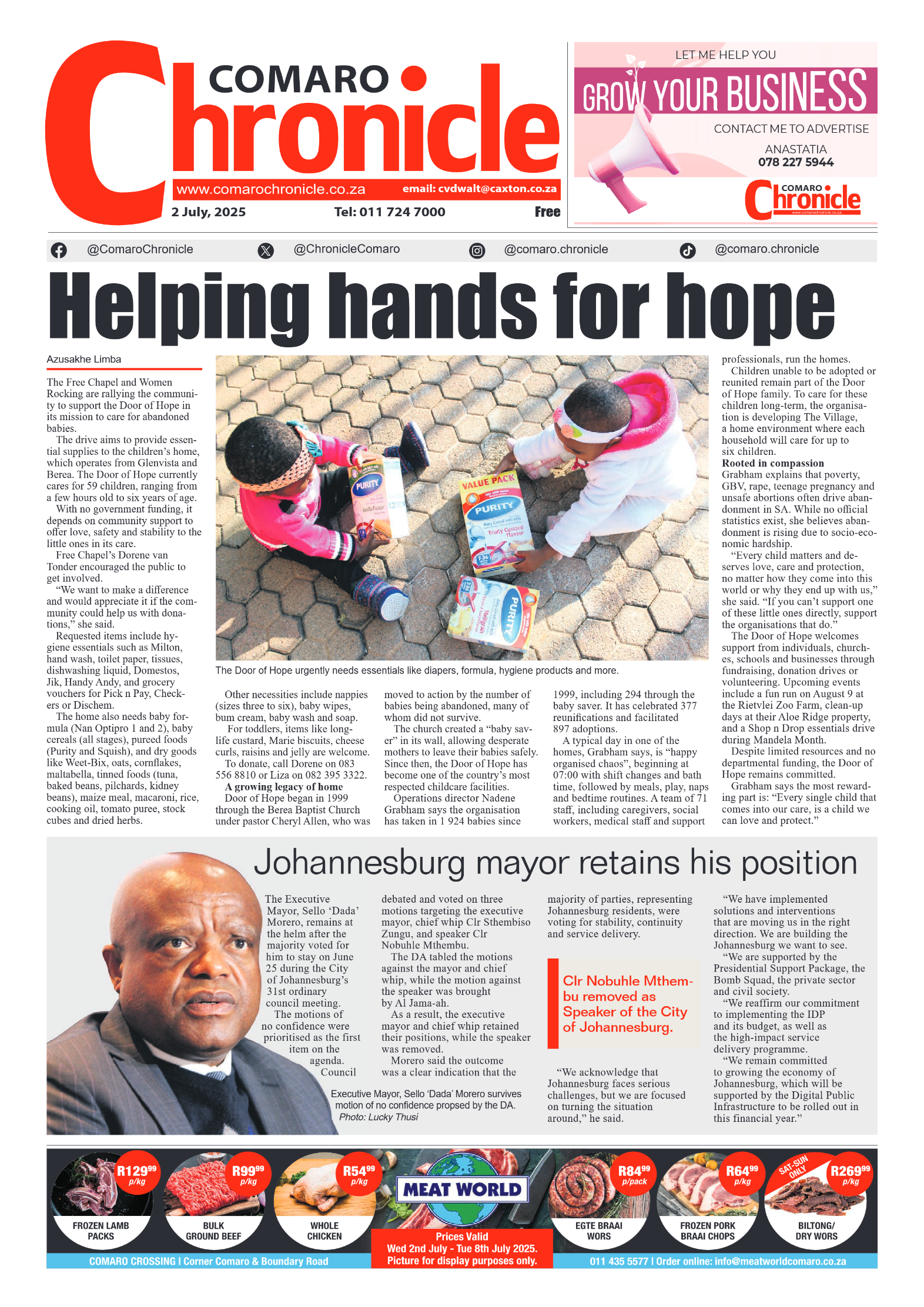 Comaro Chronicle 2 July 2025 page 1