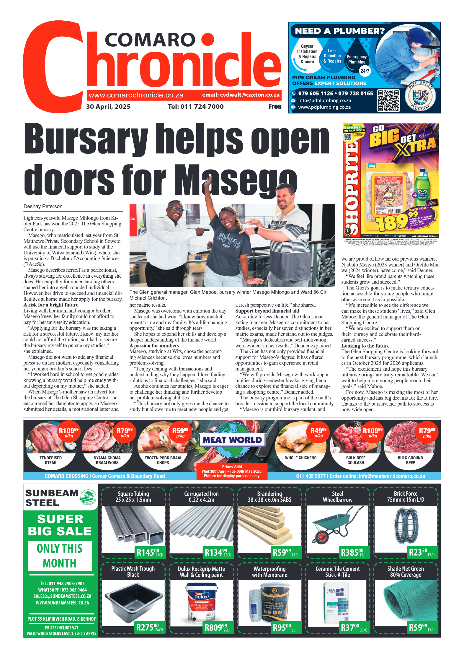 Comaro Chronicle 30 April 2025 page 1