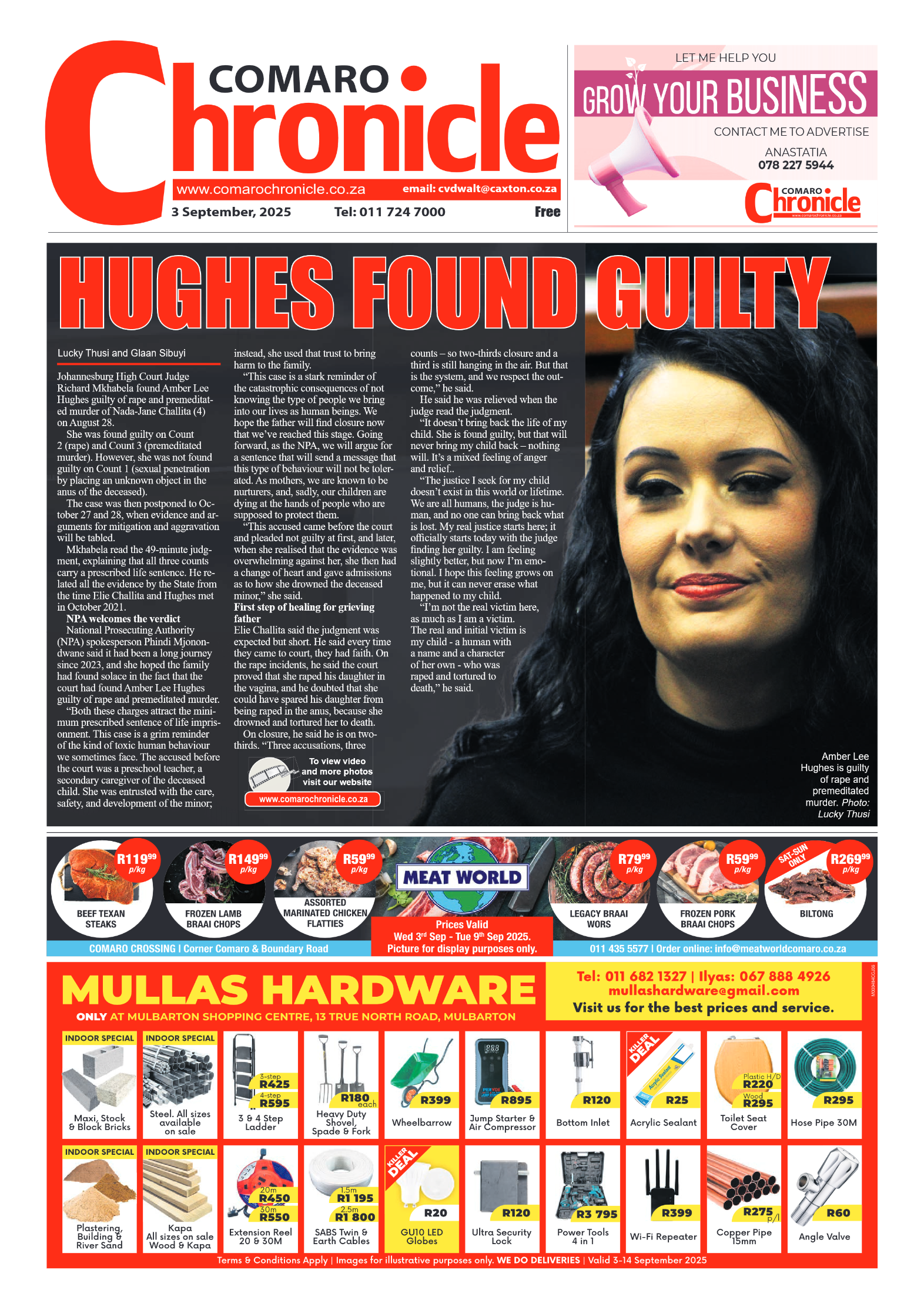 Comaro Chronicle 3 September 2025 page 1