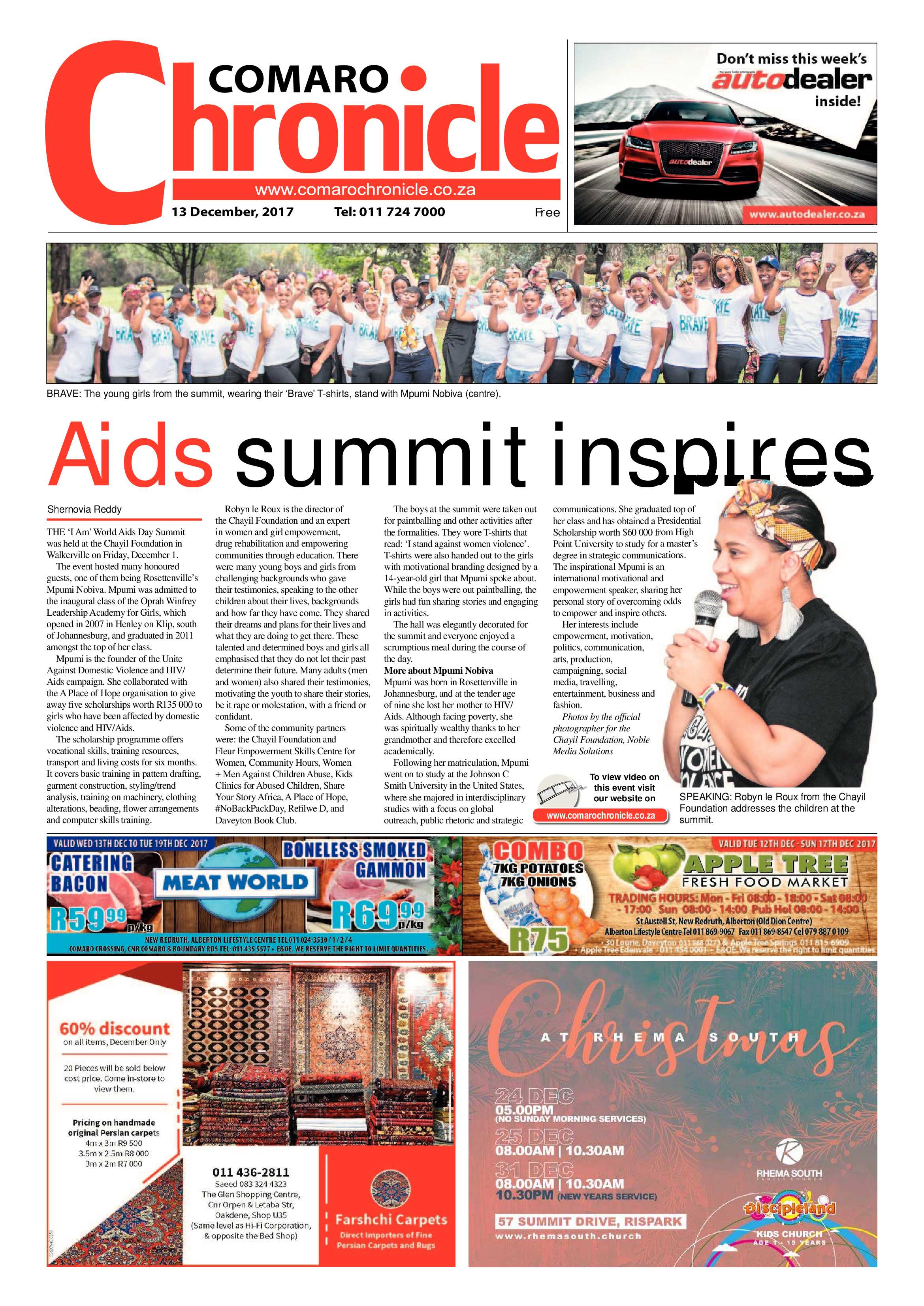 Comaro Chronicle News 13 December 2017 page 1